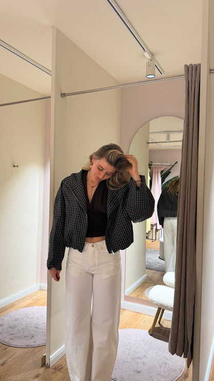 OVERSIZED PLAID BOMBER SCHWARZ