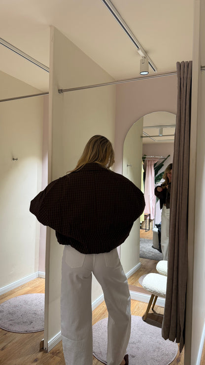 OVERSIZED PLAID BOMBER BRAUN
