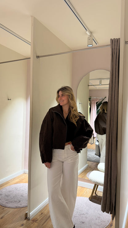OVERSIZED PLAID BOMBER BRAUN