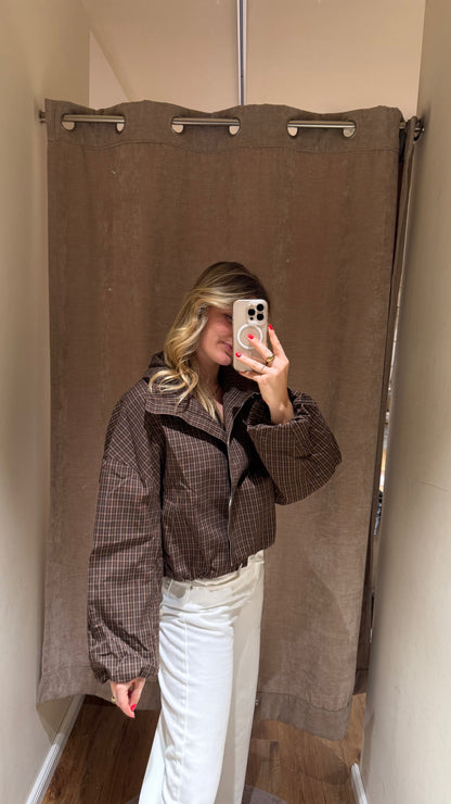 OVERSIZED PLAID BOMBER BRAUN