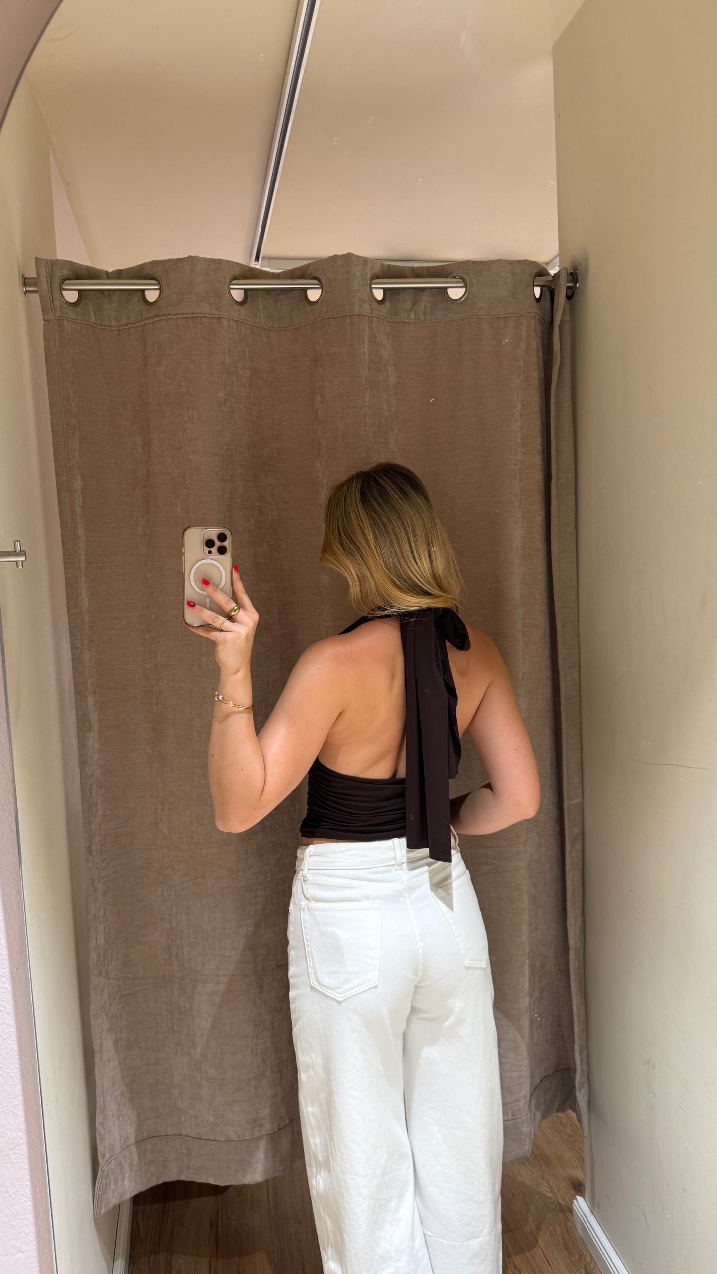 NECKHOLDER WRAP TOP SCHOKOBRAUN