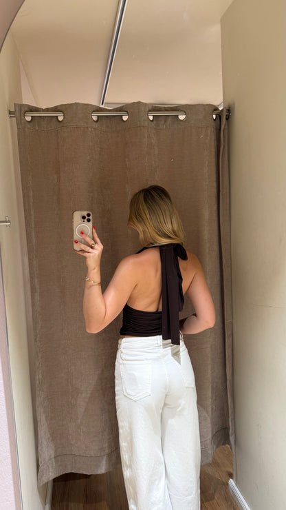 NECKHOLDER WRAP TOP SCHOKOBRAUN