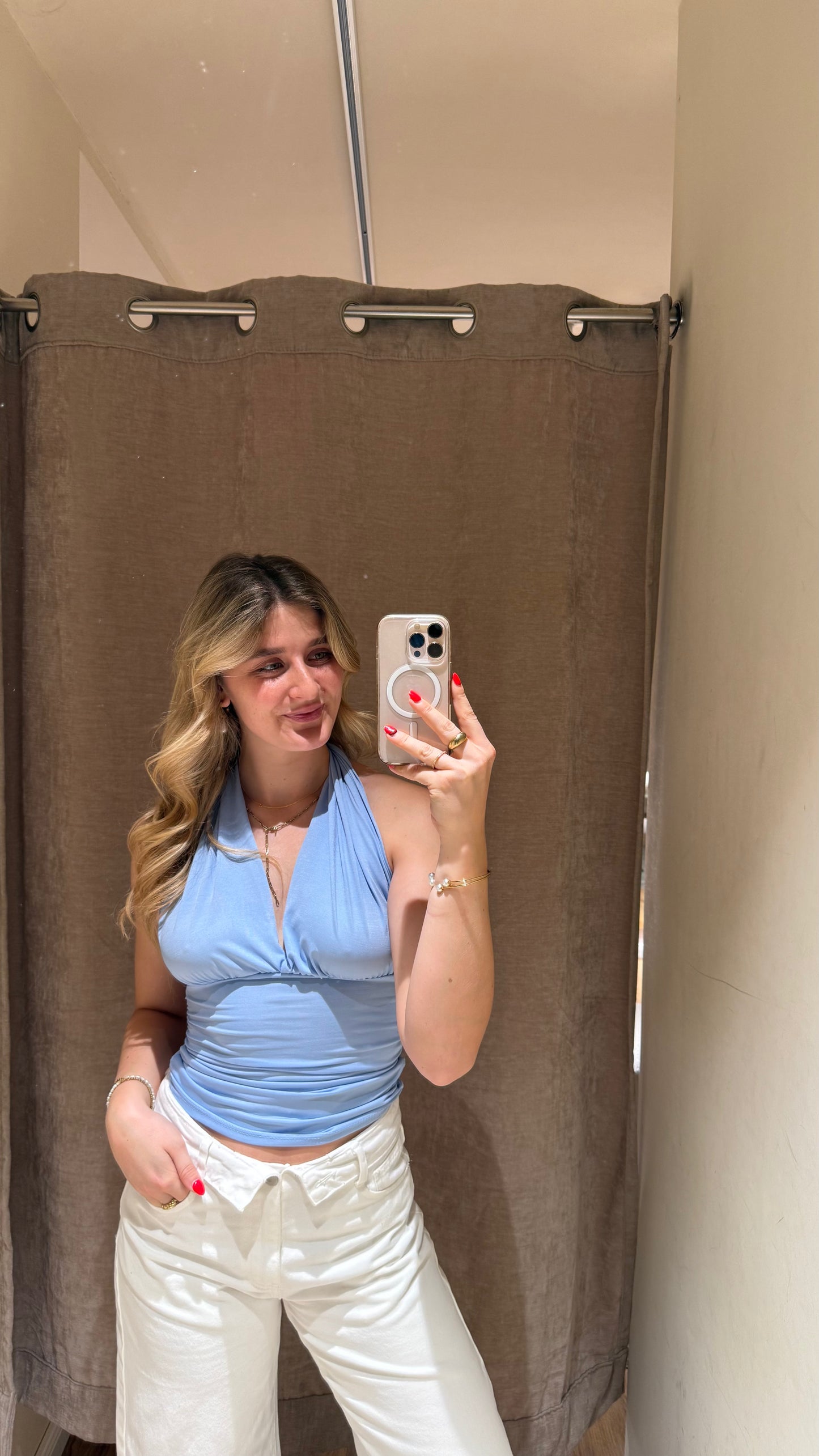 NECKHOLDER WRAP TOP BABYBLUE