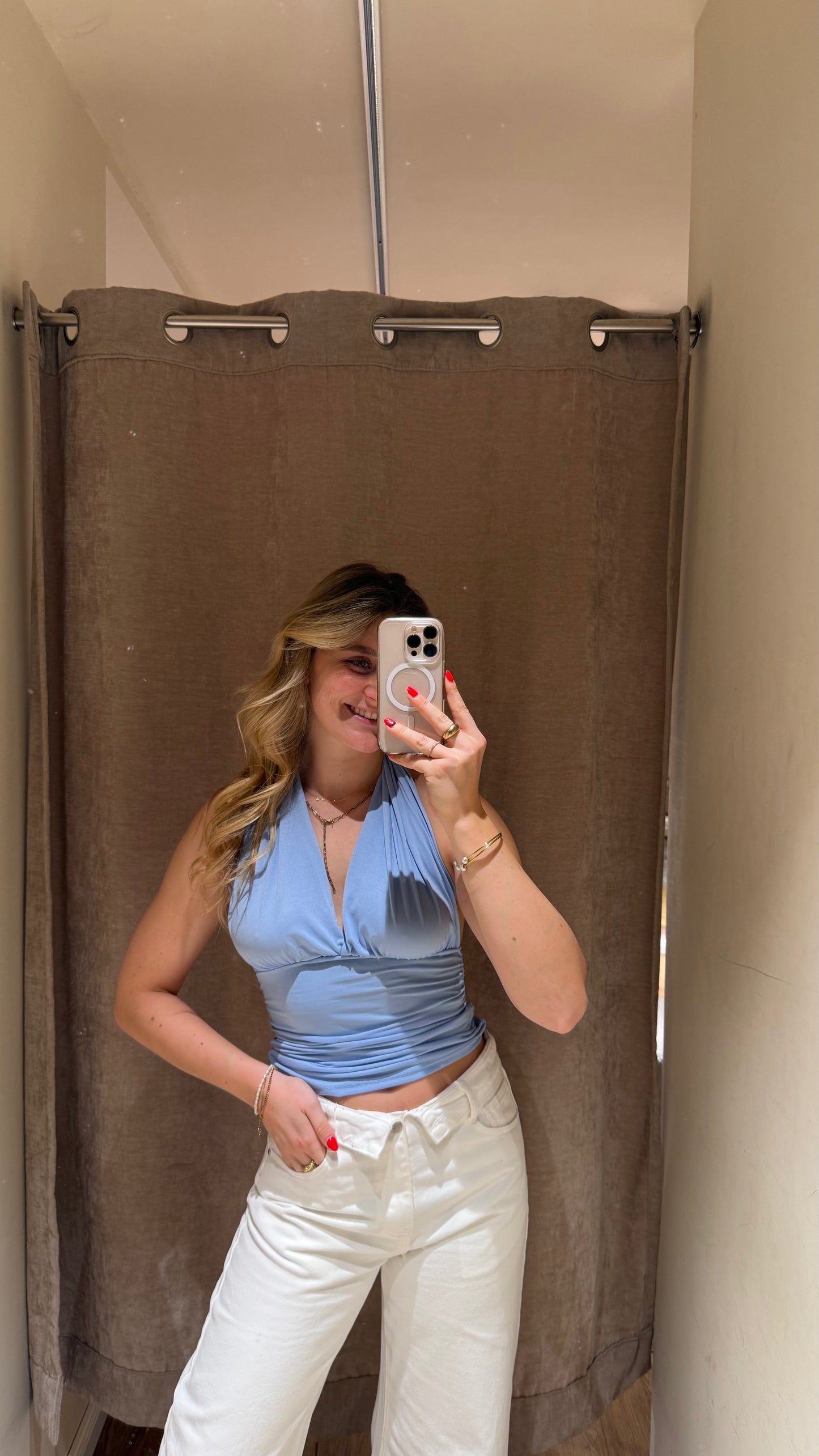 NECKHOLDER WRAP TOP BABYBLUE