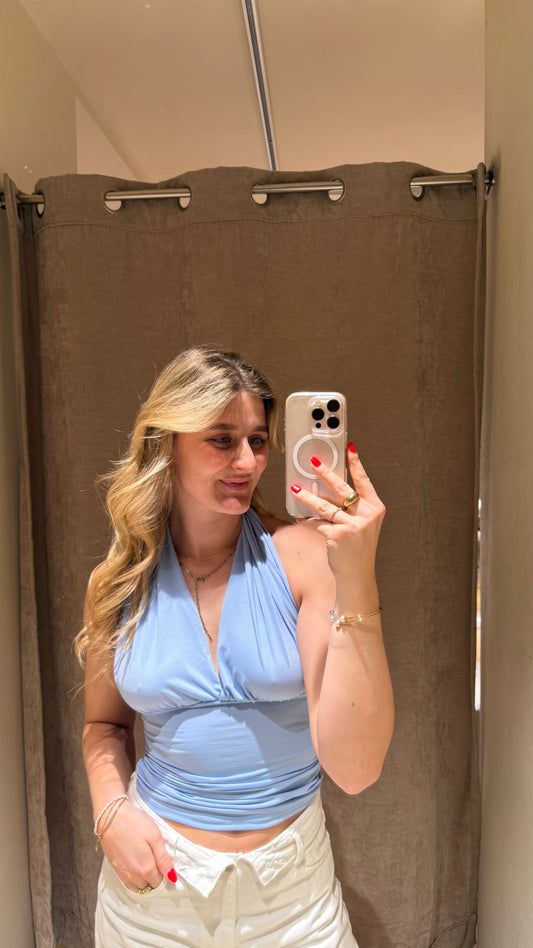 NECKHOLDER WRAP TOP BABYBLUE