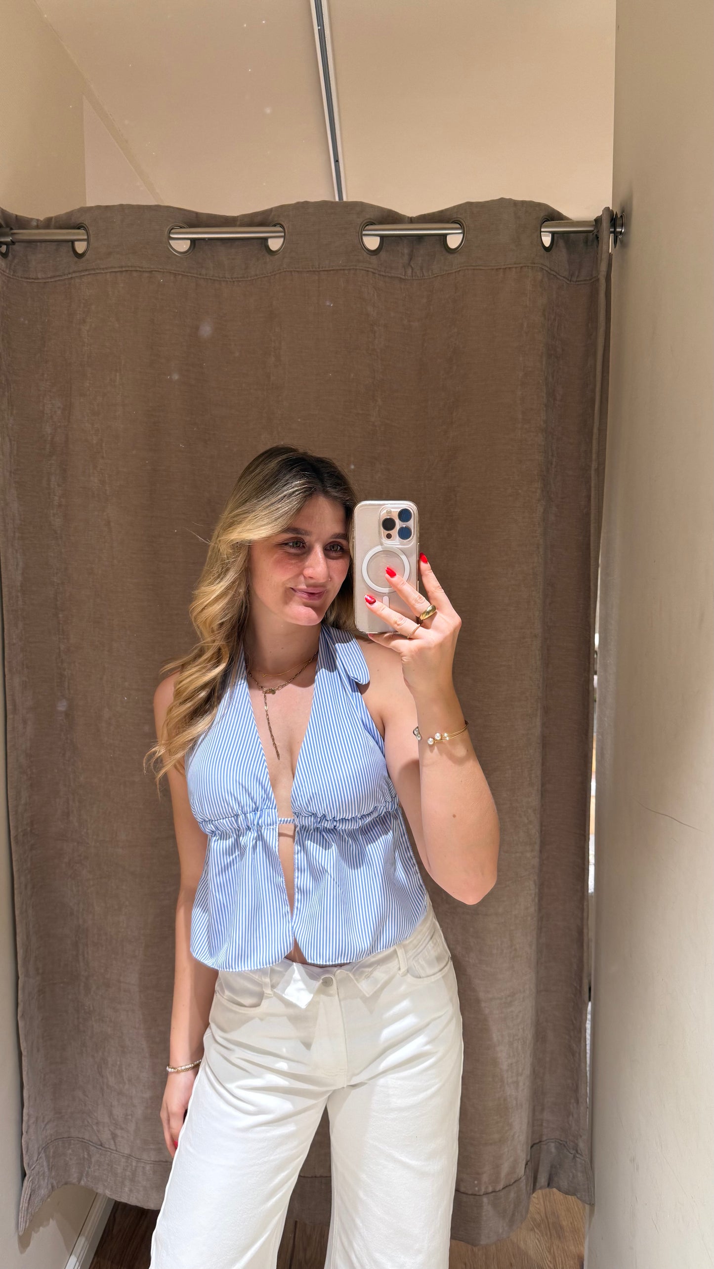 STRIPED BACKLESS NECKHOLDER TOP