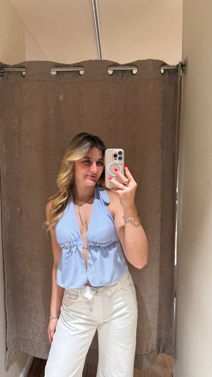STRIPED BACKLESS NECKHOLDER TOP
