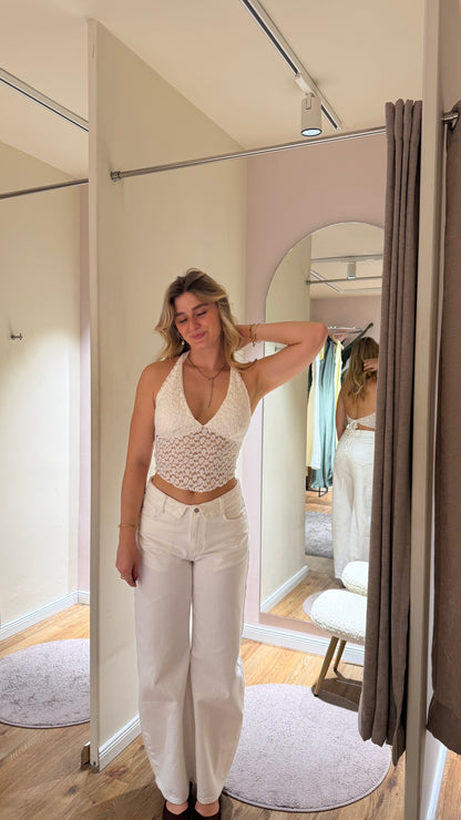 SPITZE NECKHOLDER TOP WEISS