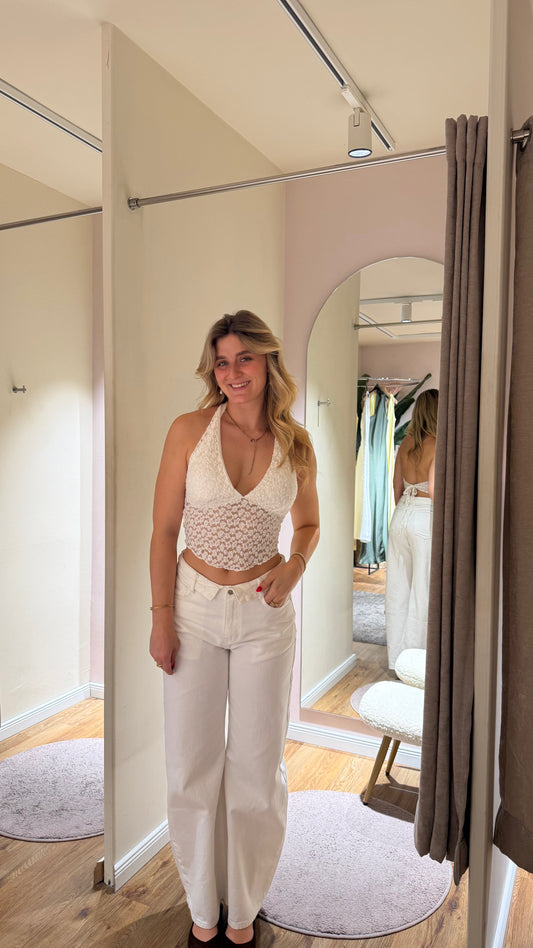 SPITZE NECKHOLDER TOP WEISS