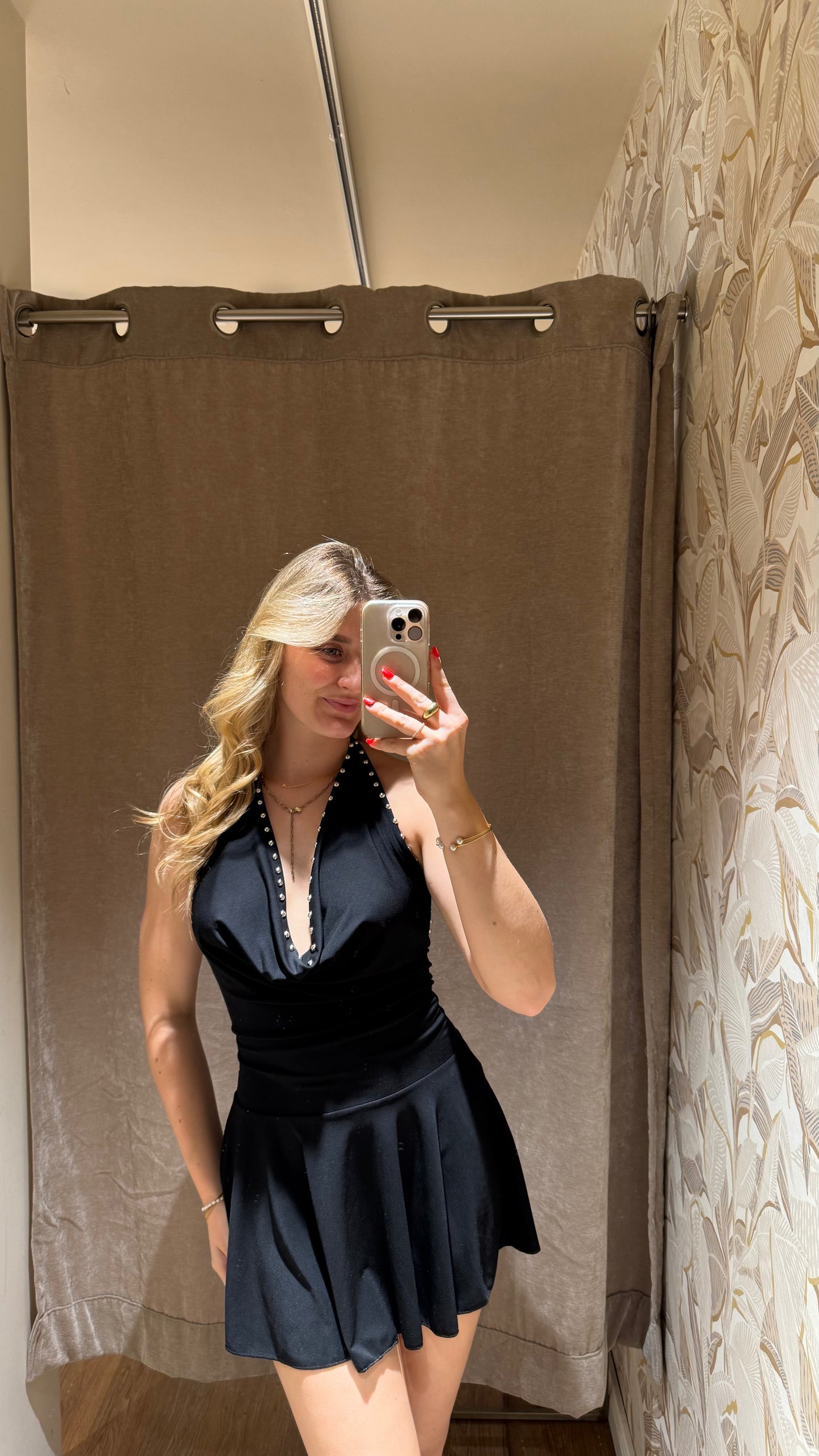 NECKHOLDER STUDDED MINI DRESS SCHWARZ