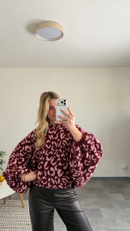 LEO BALLOON KNIT PULLOVER BURGUNDY ROSE