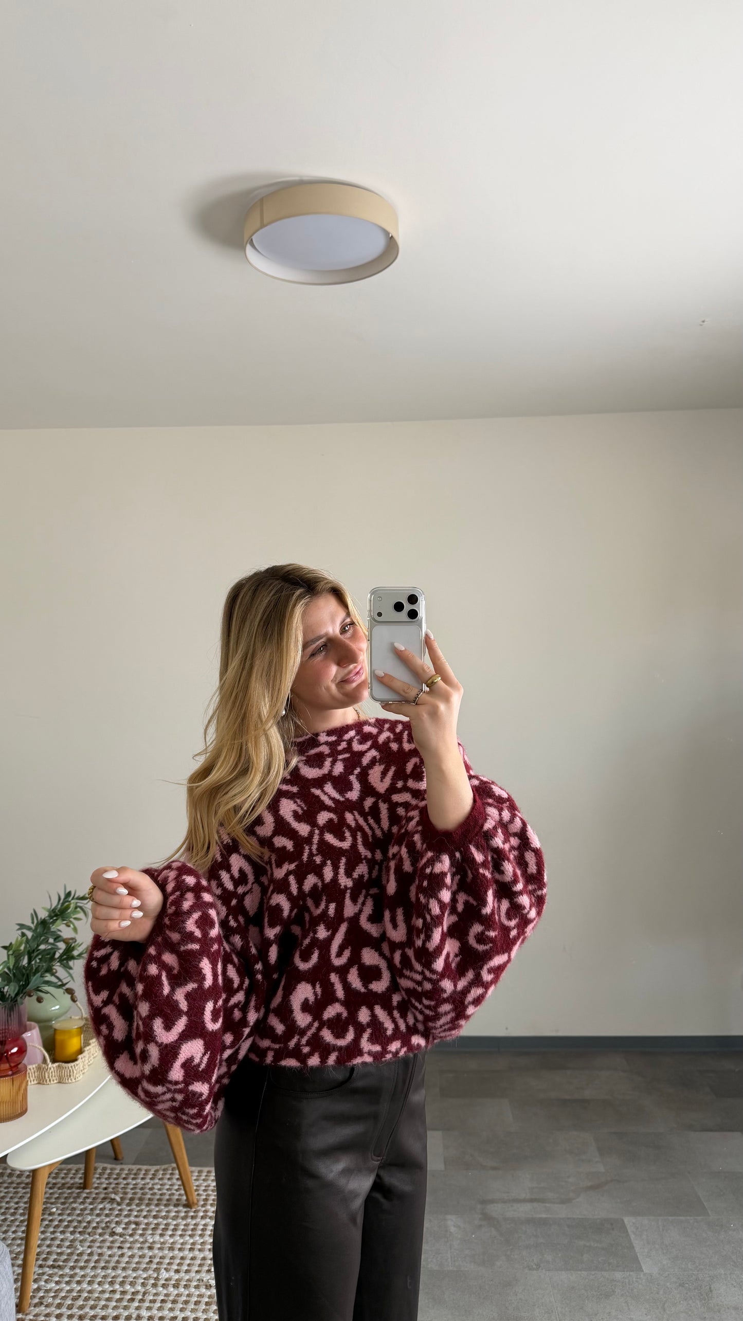 LEO BALLOON KNIT PULLOVER BURGUNDY ROSE