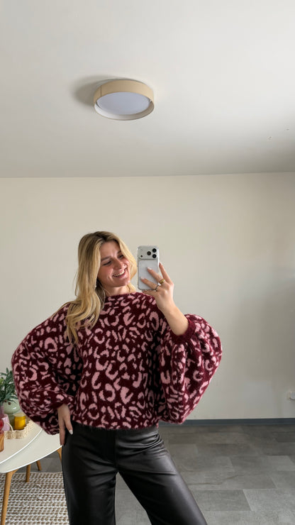 LEO BALLOON KNIT PULLOVER BURGUNDY ROSE