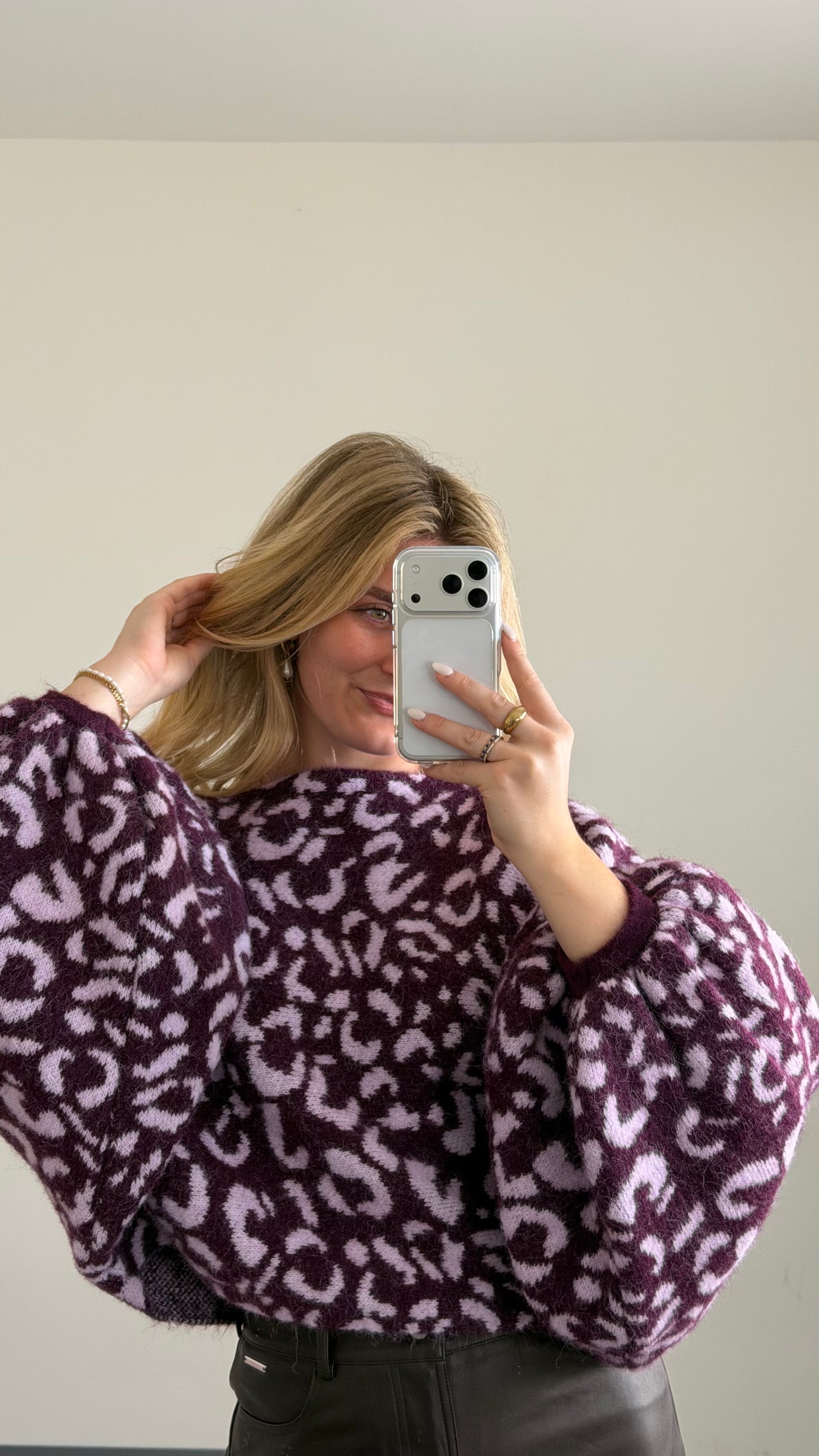LEO BALLOON KNIT PULLOVER PLUM