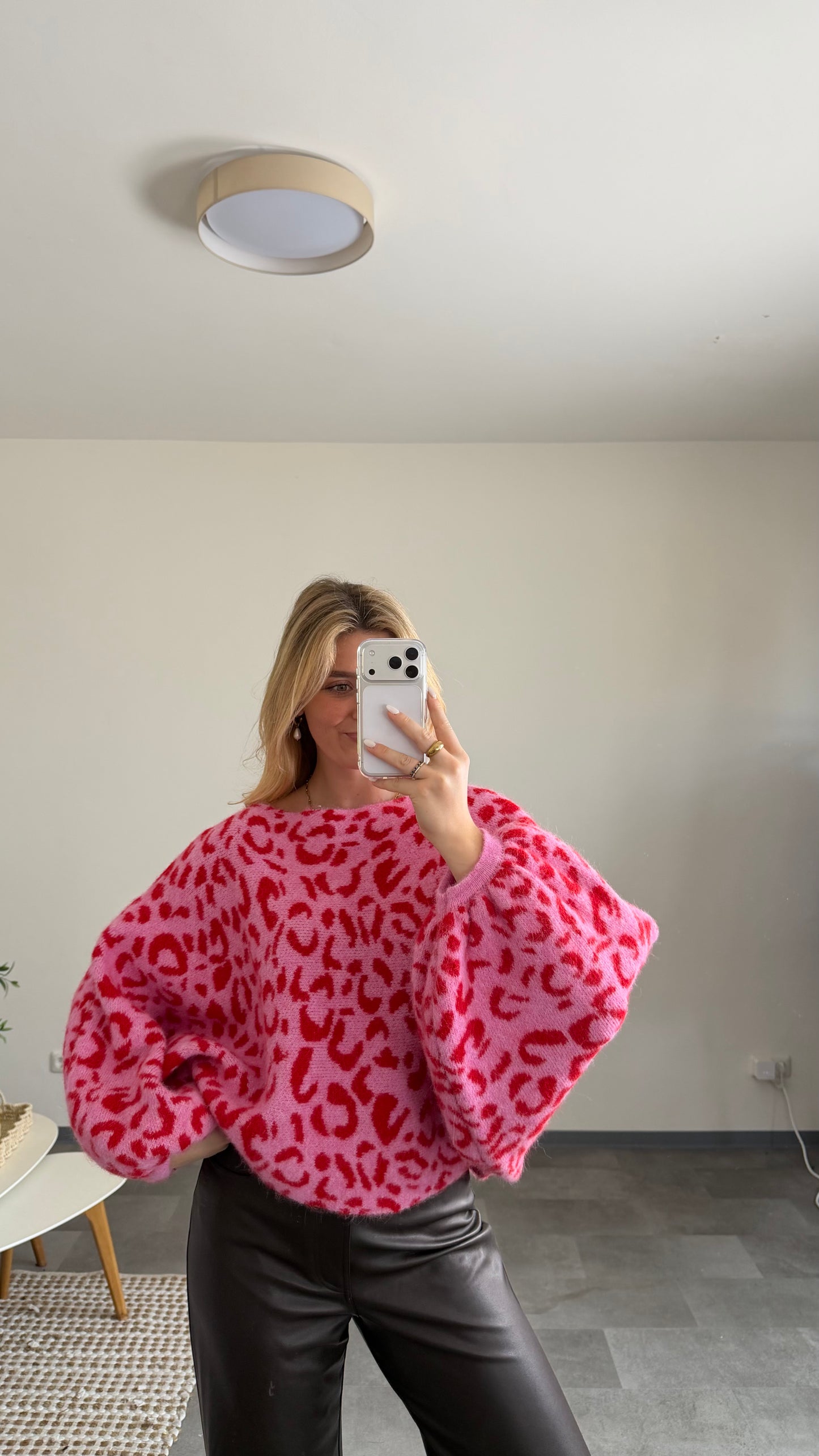 LEO BALLOON KNIT PULLOVER CHERRY PINK