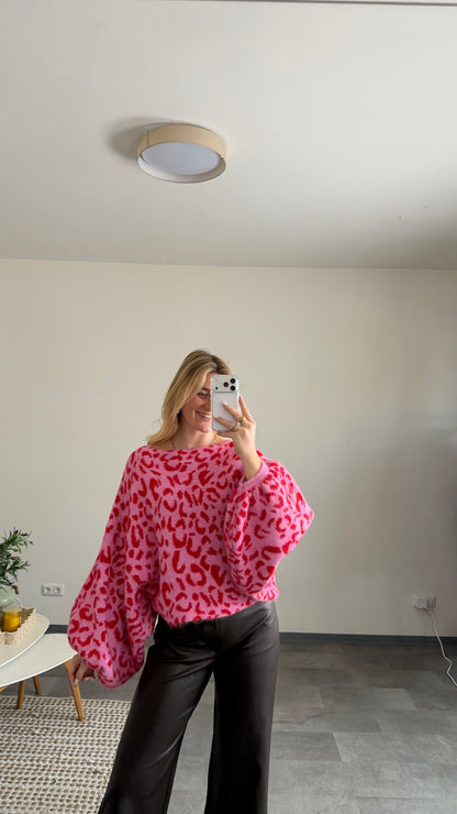 LEO BALLOON KNIT PULLOVER CHERRY PINK
