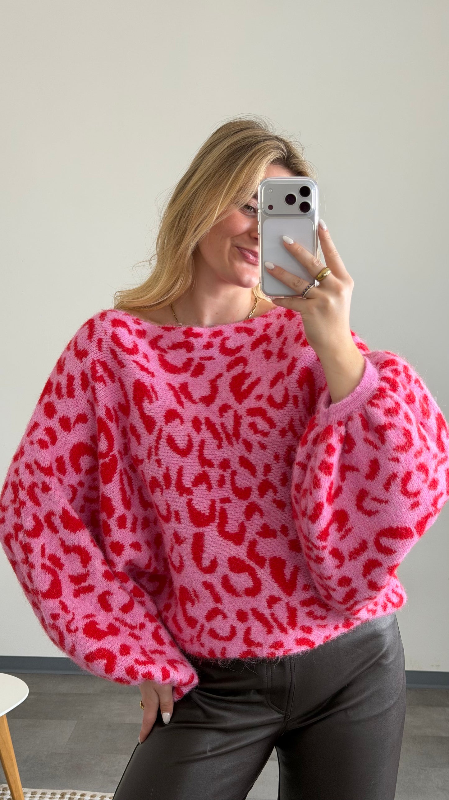LEO BALLOON KNIT PULLOVER CHERRY PINK