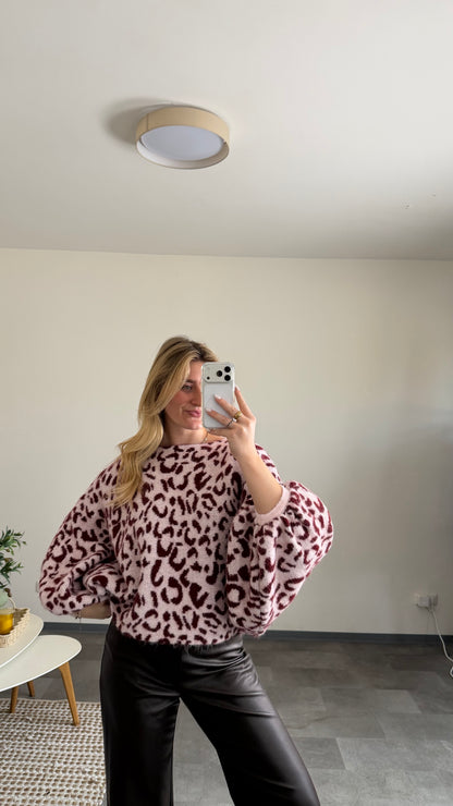 LEO BALLOON KNIT PULLOVER CREAM BURGUNDY