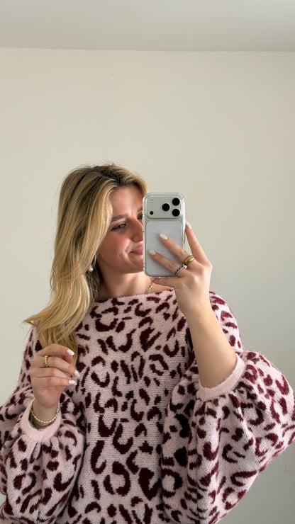 LEO BALLOON KNIT PULLOVER CREAM BURGUNDY