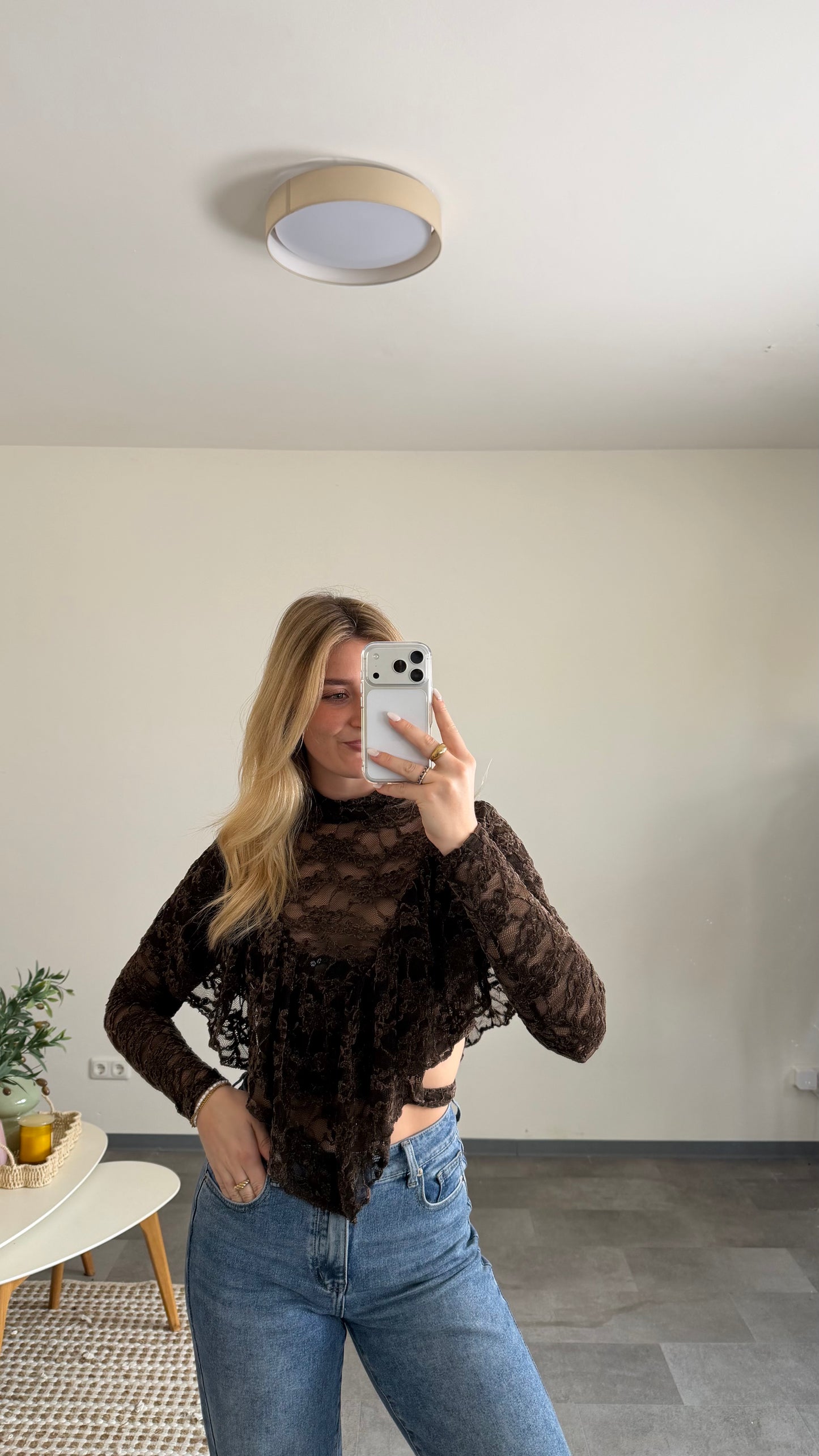 LACE LAYER BLOUSE CHOCLATE