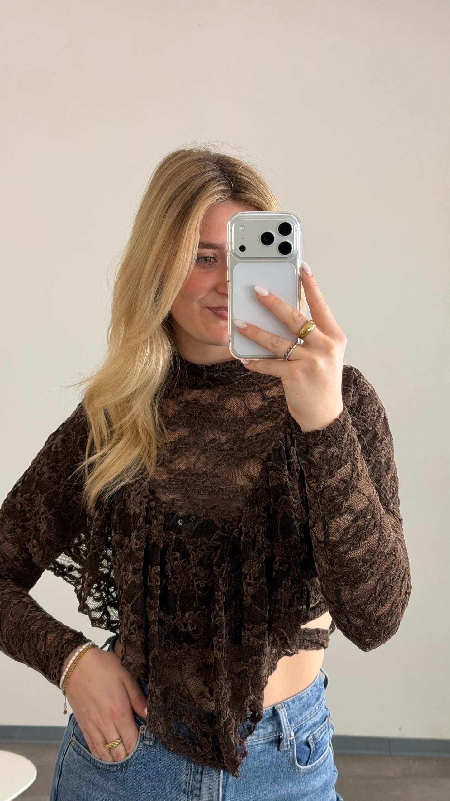 LACE LAYER BLOUSE CHOCLATE