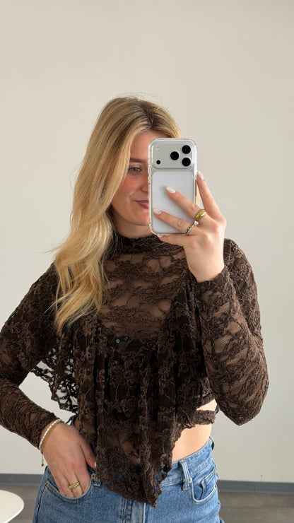 LACE LAYER BLOUSE CHOCLATE