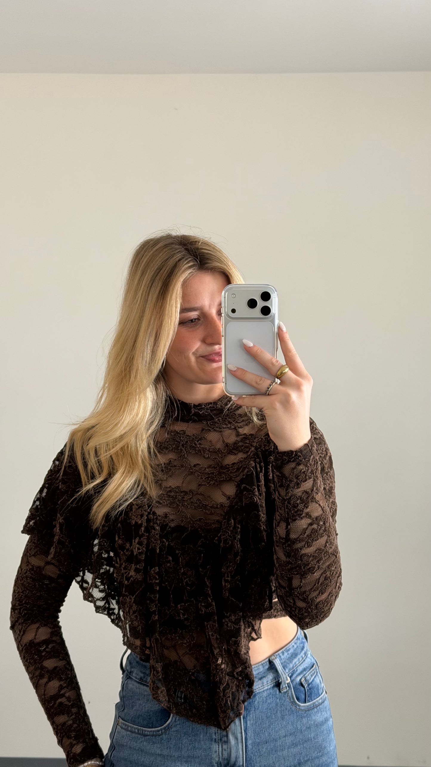 LACE LAYER BLOUSE CHOCLATE