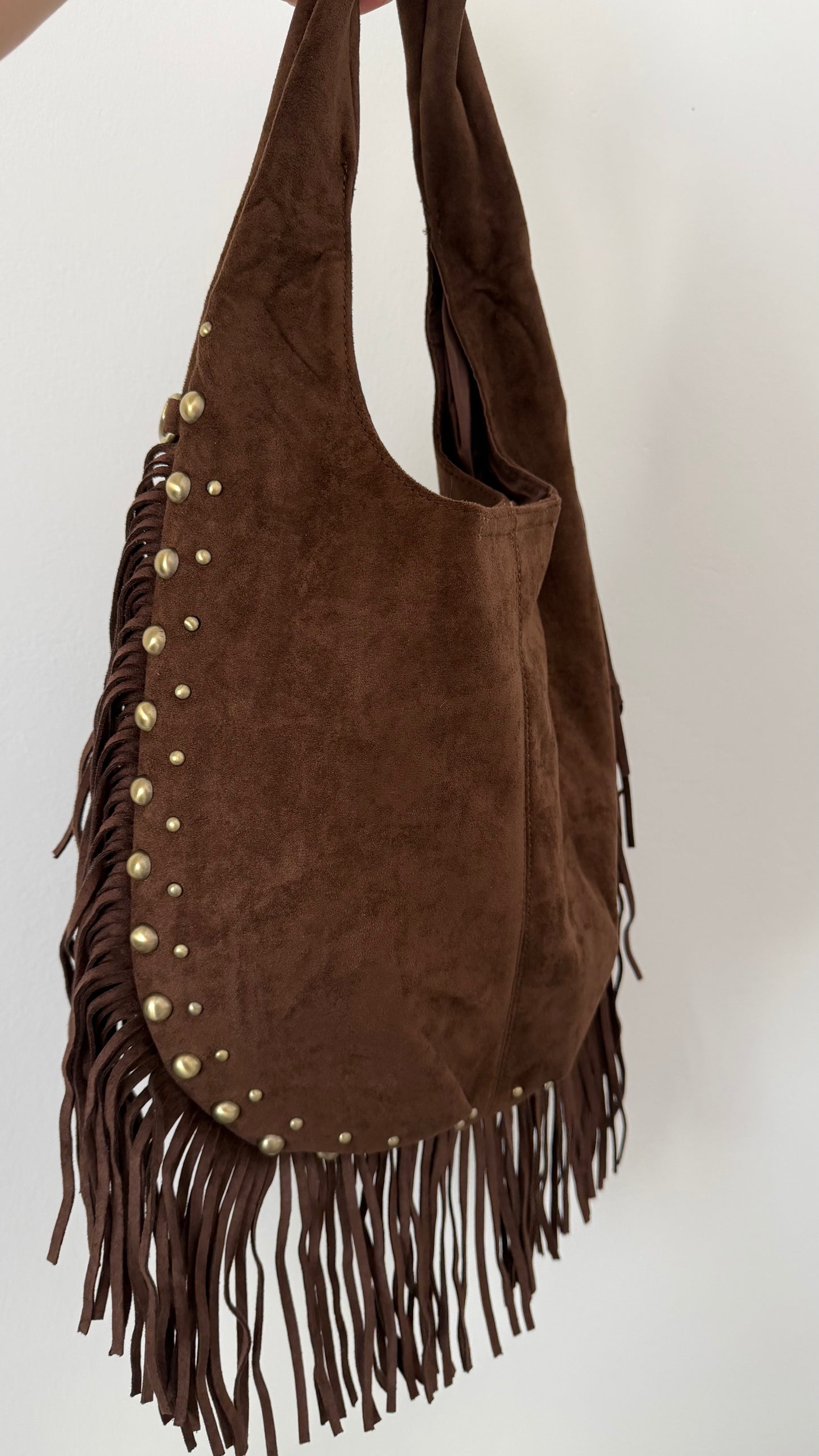 STUDDED FRINGE BAG BROWN