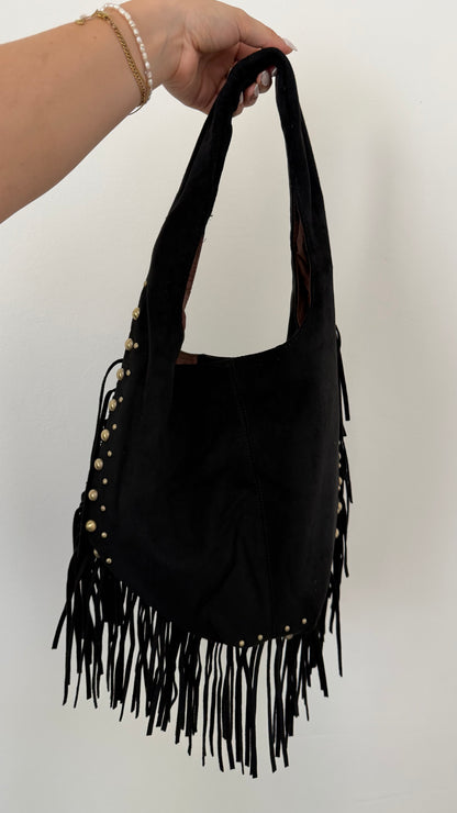STUDDED FRINGE BAG BLACK