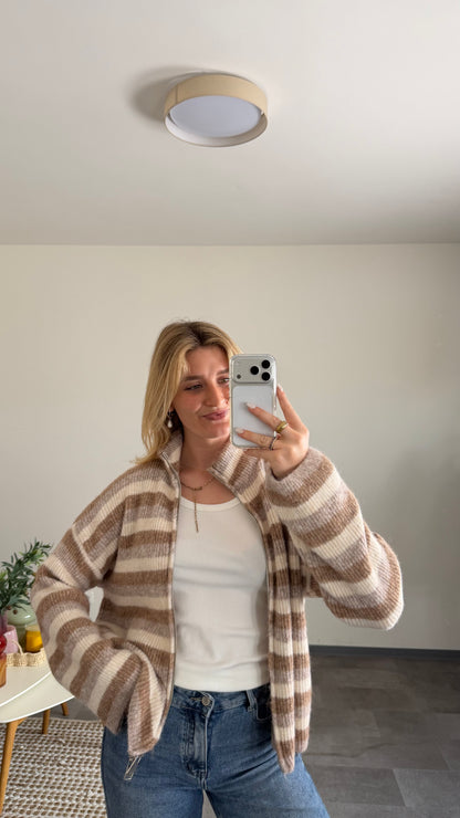 ZIP CARDIGAN STRIPE BEIGE