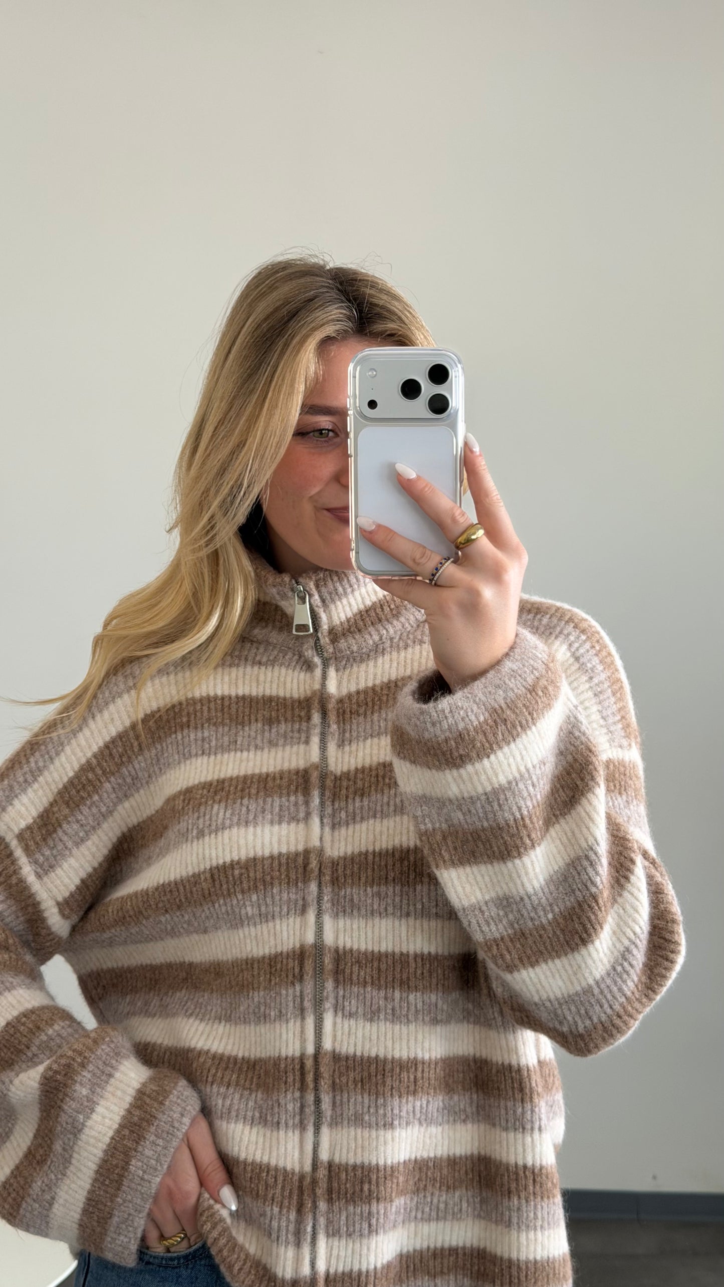 ZIP CARDIGAN STRIPE BEIGE