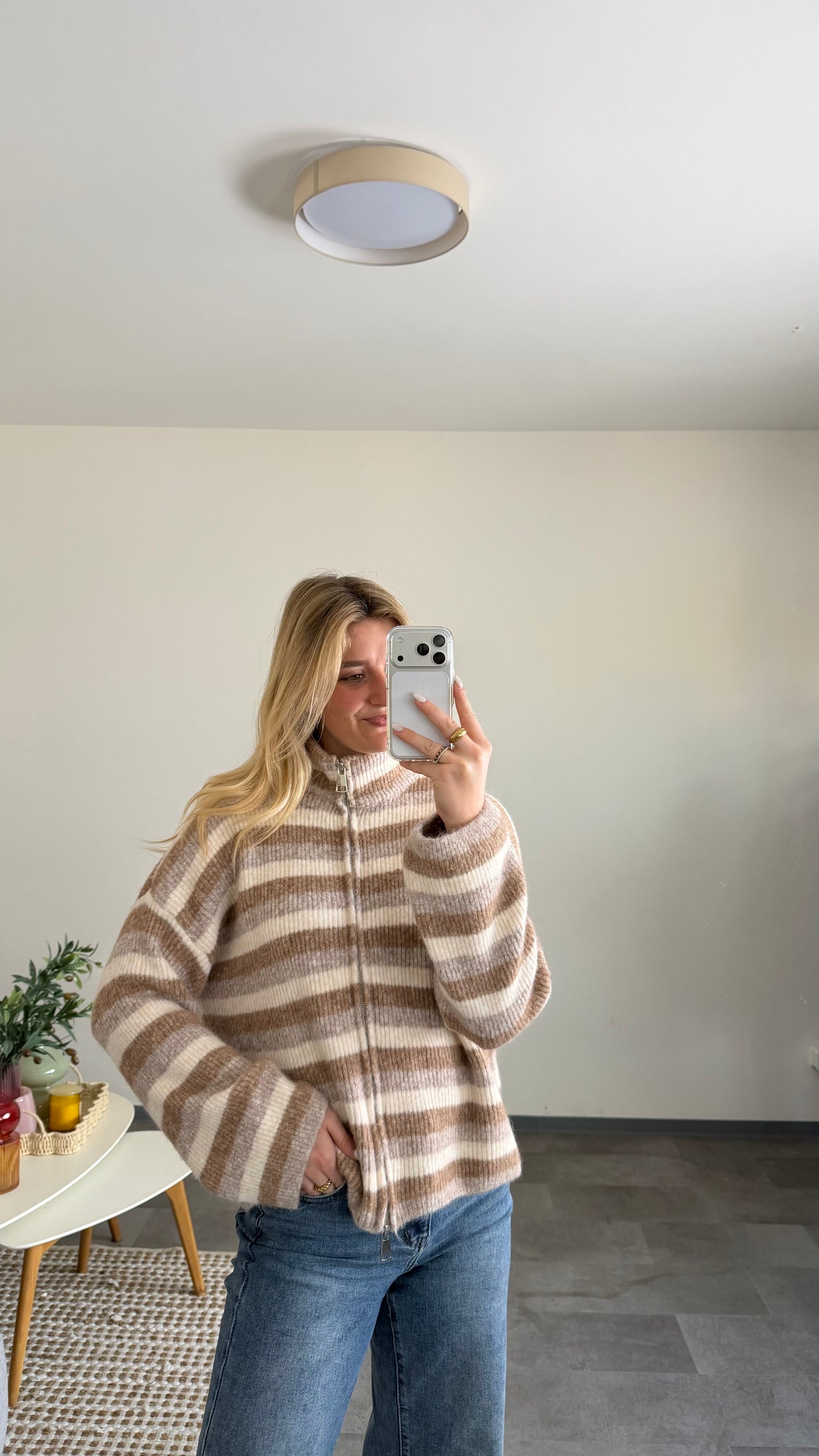 ZIP CARDIGAN STRIPE BEIGE