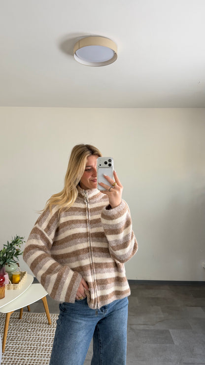 ZIP CARDIGAN STRIPE BEIGE