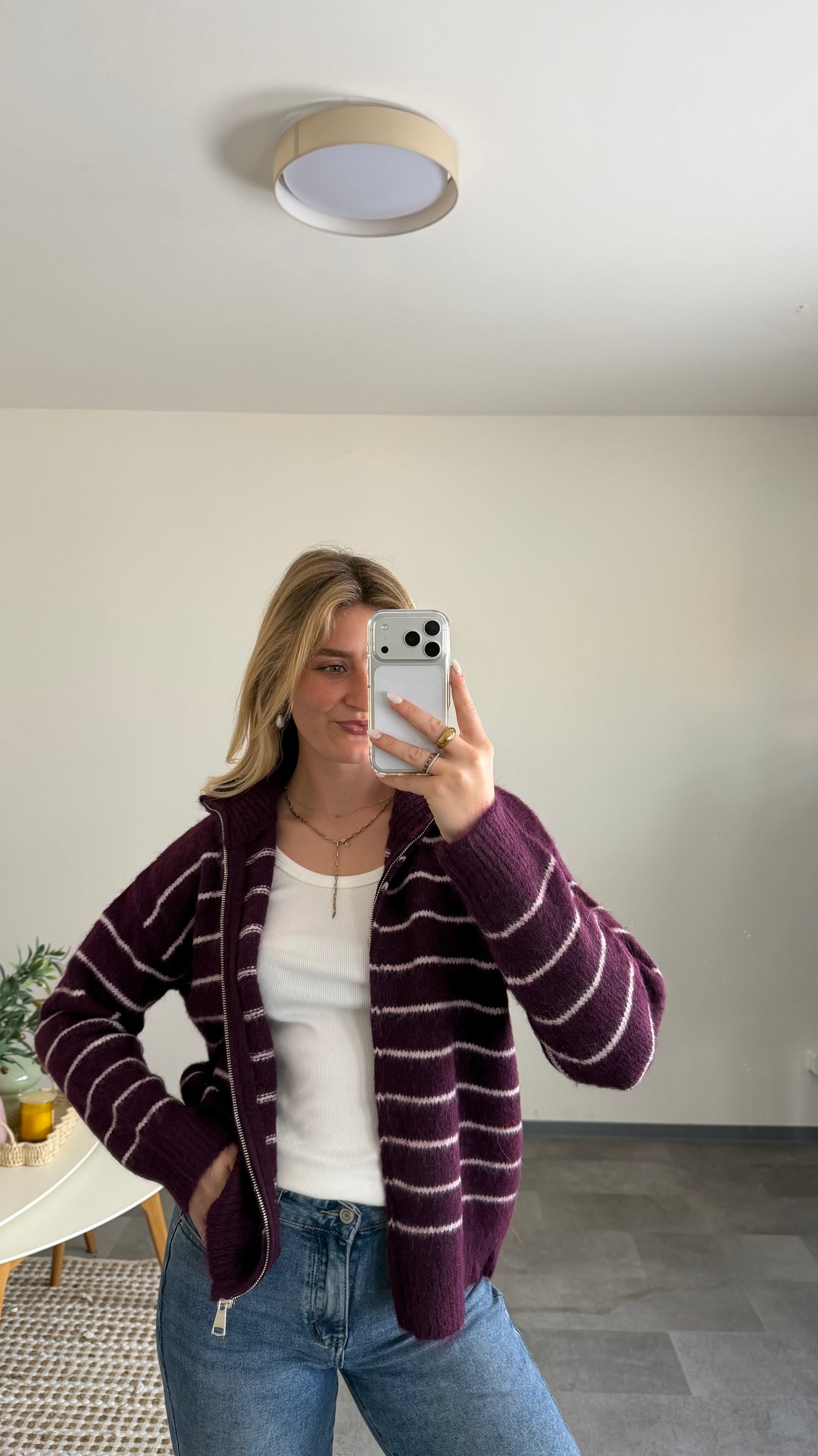 ZIP CARDIGAN PLUM ROSE