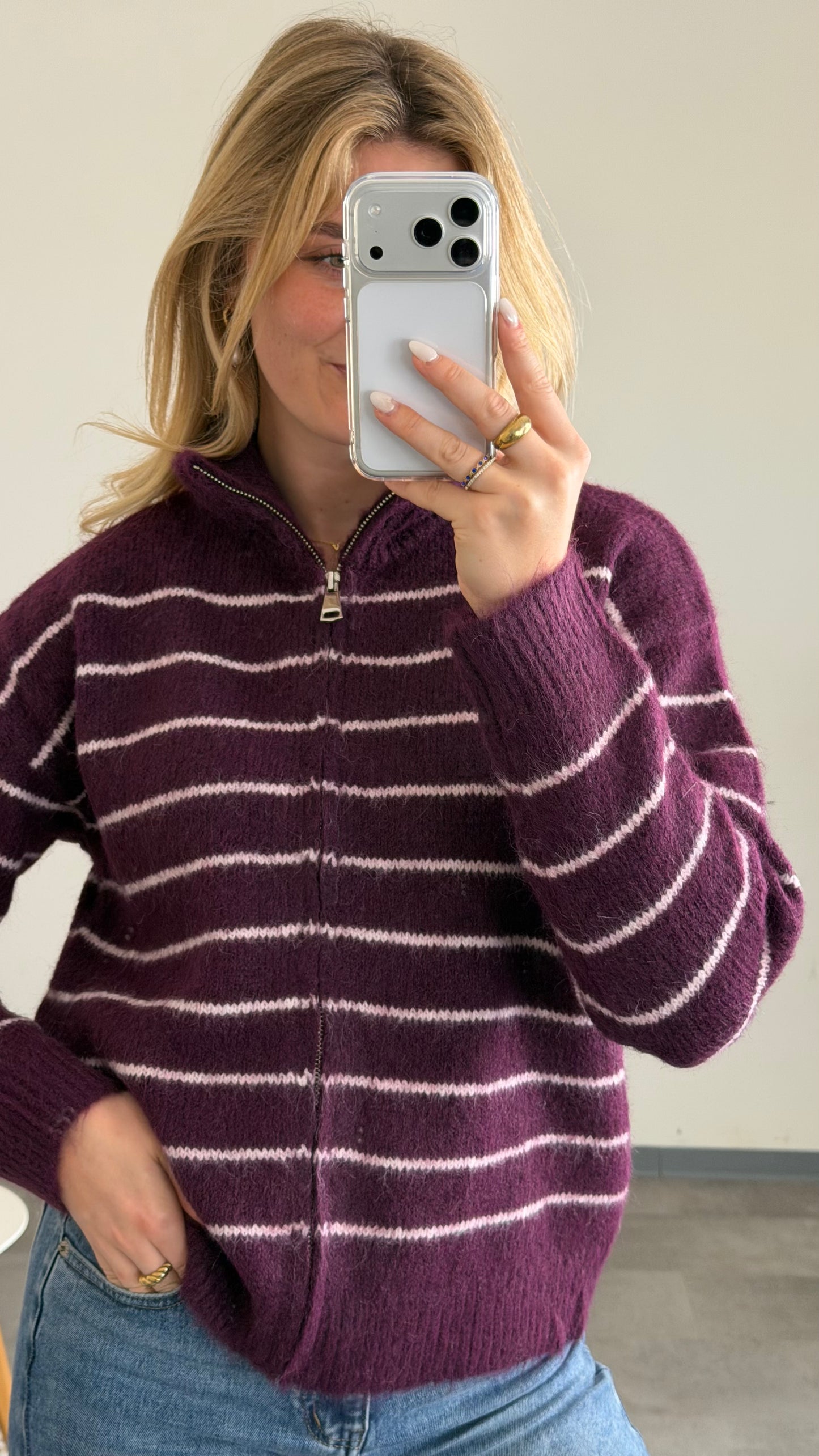 ZIP CARDIGAN PLUM ROSE