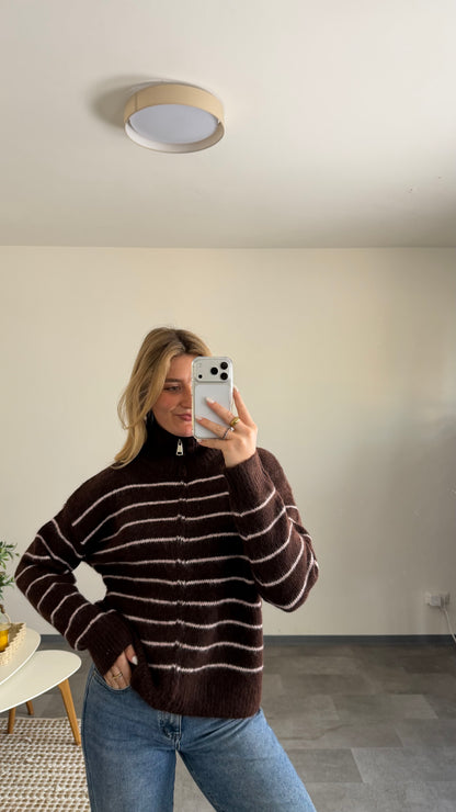 ZIP CARDIGAN BROWN