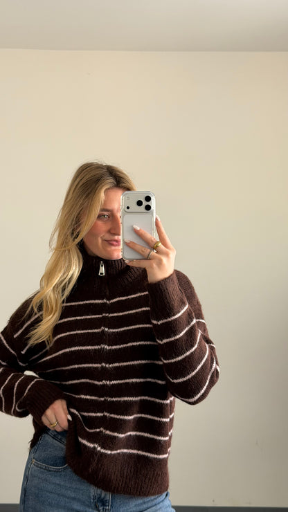 ZIP CARDIGAN BROWN