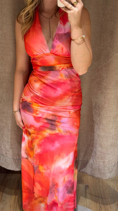 NECKHOLDER SUNSET MESH DRESS PINK