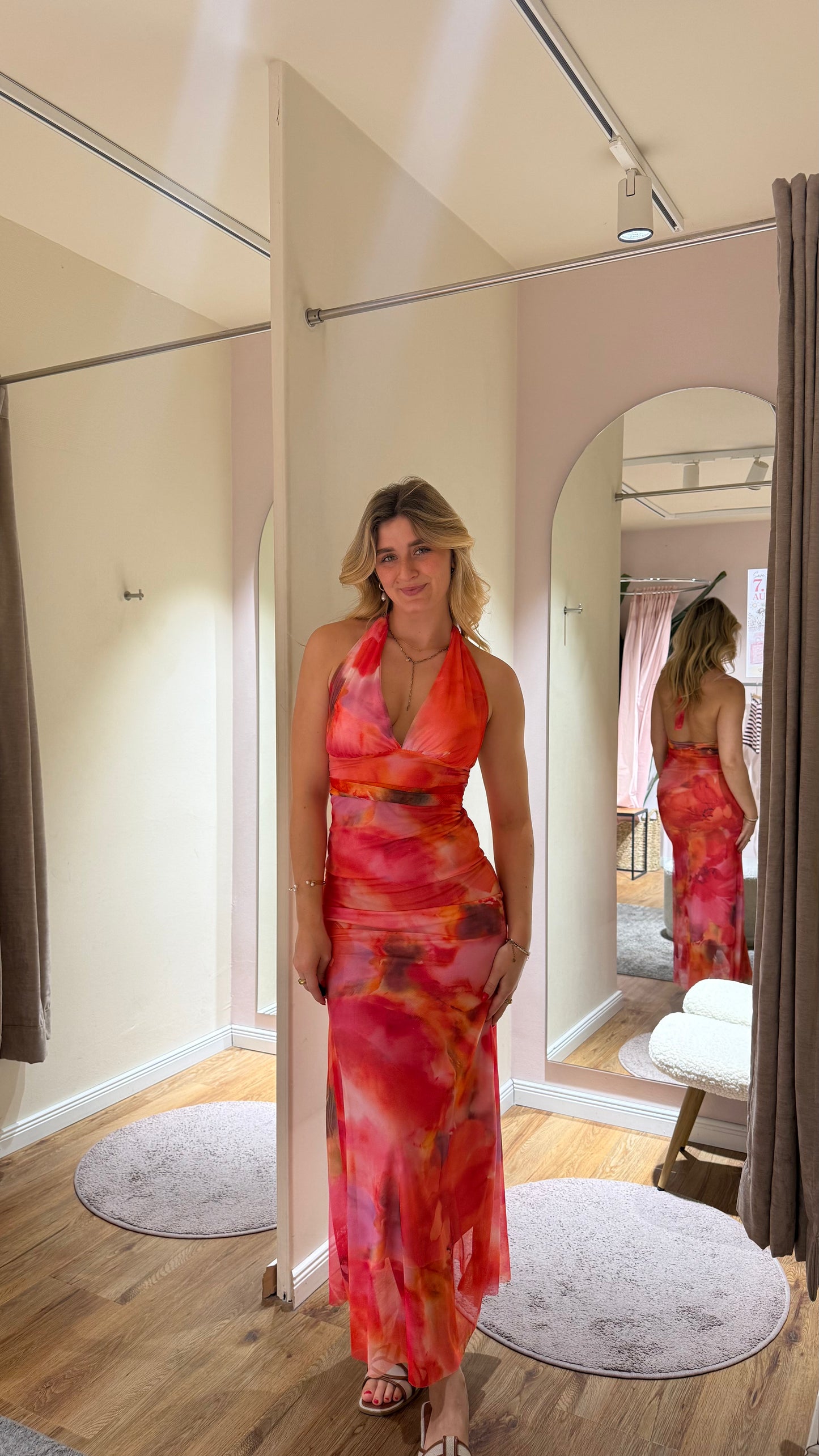 NECKHOLDER SUNSET MESH DRESS PINK