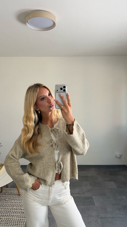 BOW KNIT CARDIGAN BEIGE