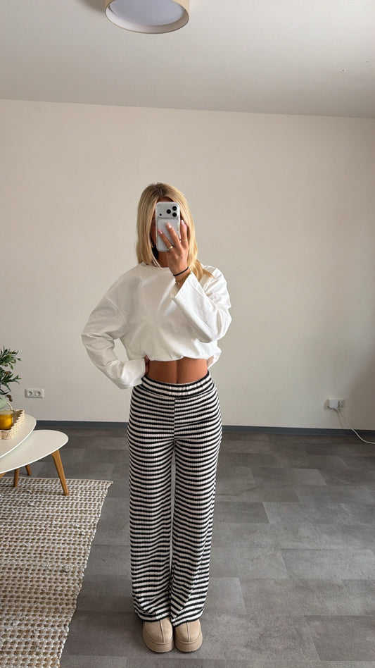 STRIPE KNIT PANTS BLACK VANILLA