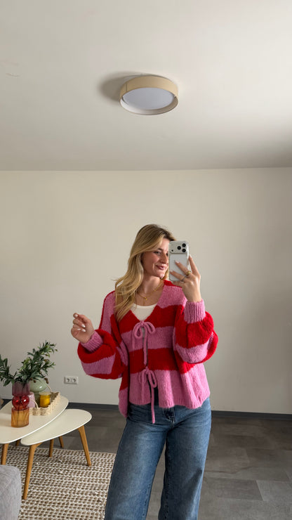 STRIPE CARDIGAN CHERRY BOW