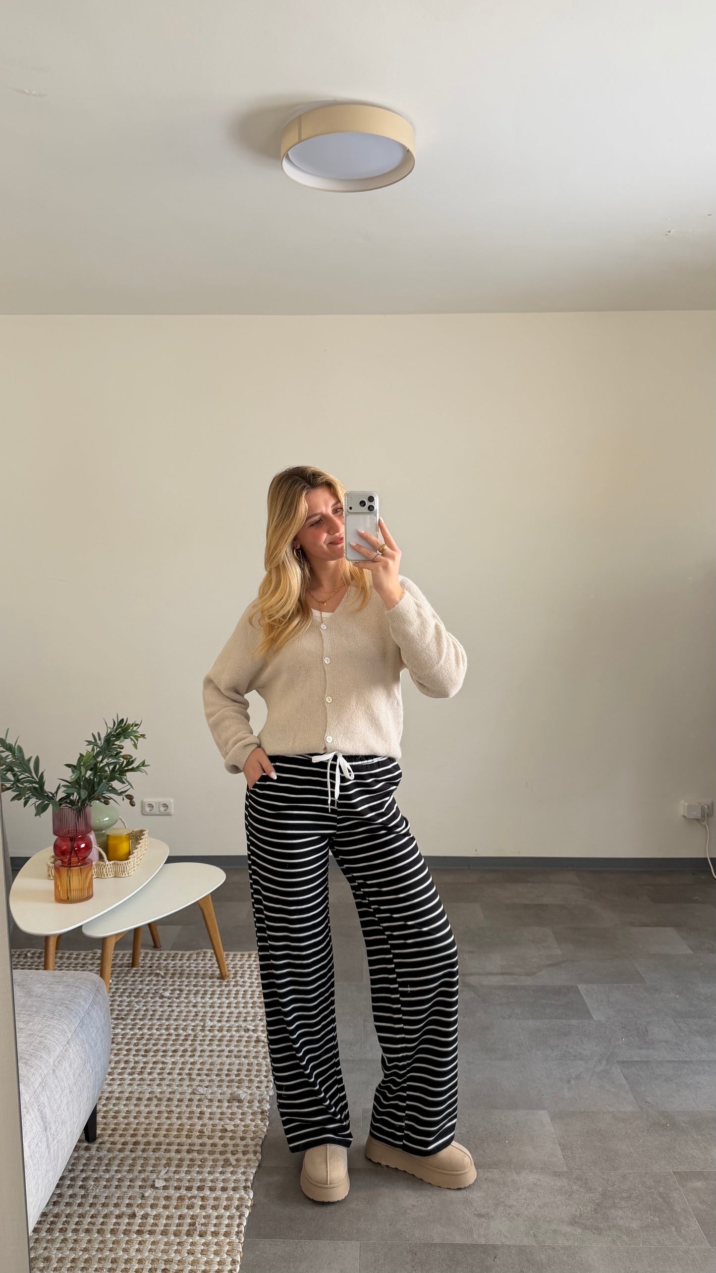 COZY STRIPE PANTS BLACK