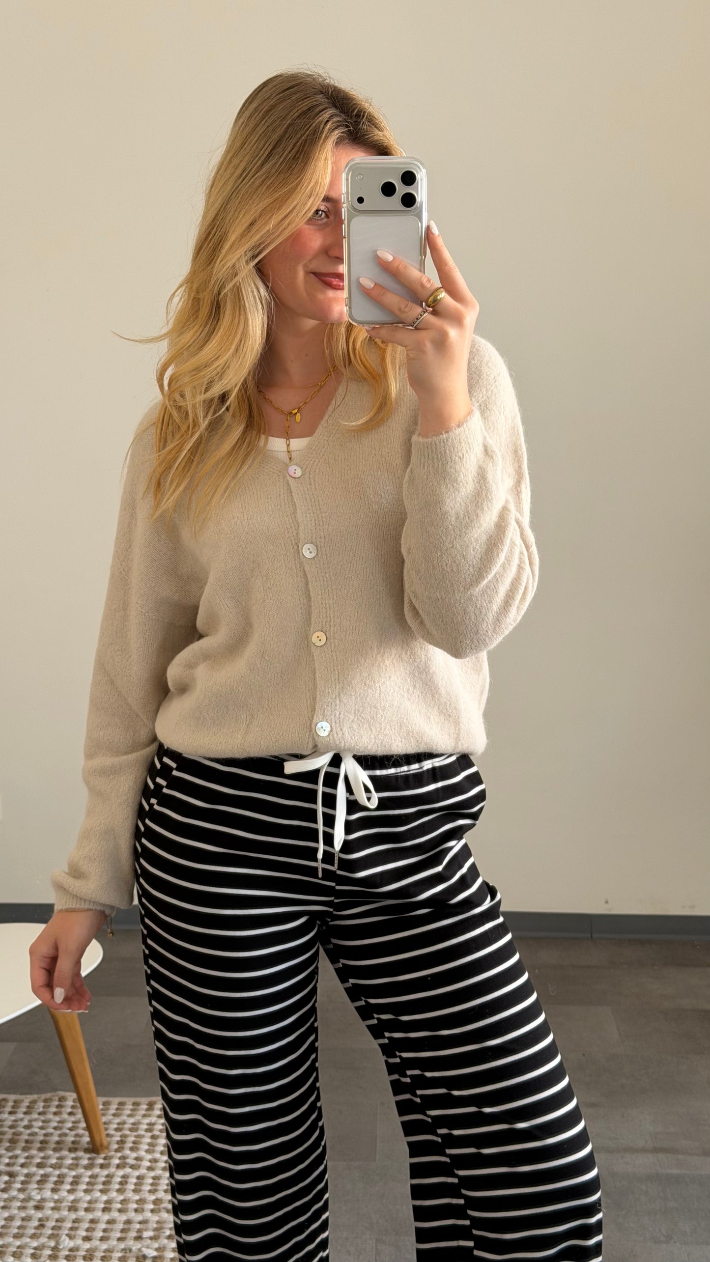 COZY STRIPE PANTS BLACK