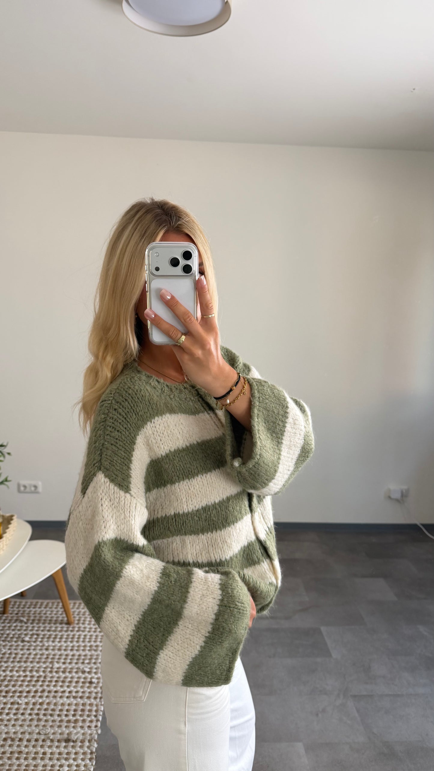 SAGE STRIPE BUTTON CARDIGAN