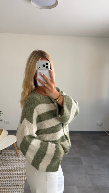 SAGE STRIPE BUTTON CARDIGAN