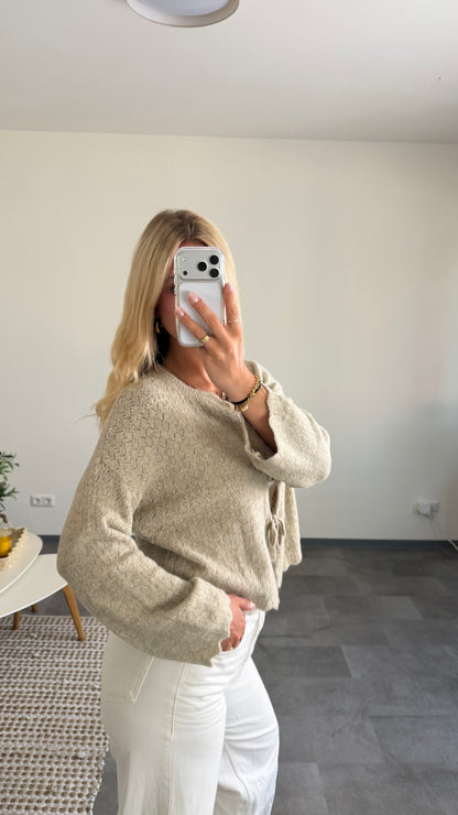 BOW KNIT CARDIGAN BEIGE
