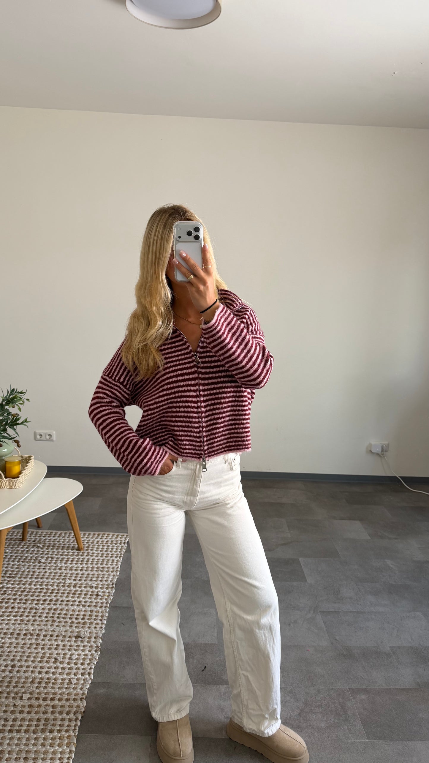 ZIP CARDIGAN BURGUNDY ROSE