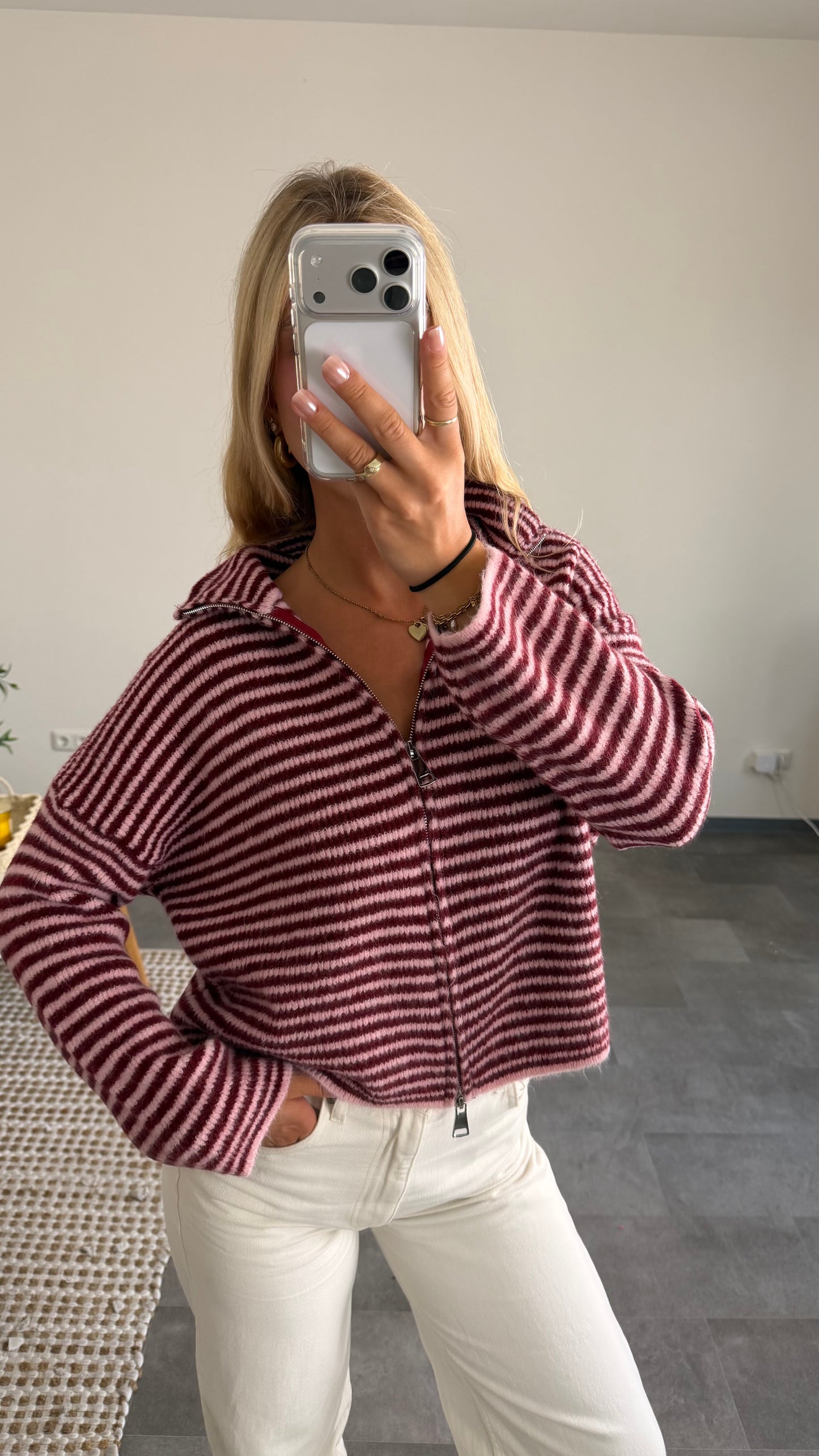 ZIP CARDIGAN BURGUNDY ROSE