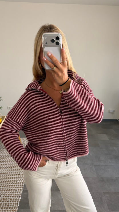 ZIP CARDIGAN BURGUNDY ROSE